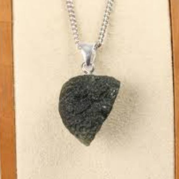 Sterling Silver and titanium genuine tektite moldavite meteorite boho necklace - Picture 4 of 7